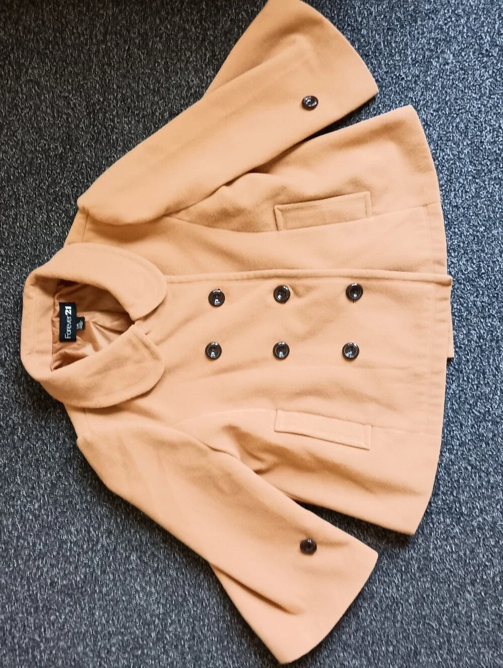Forever 21 Tan Double-Breasted Peter Pan Collar Peacoat Womens Size Large